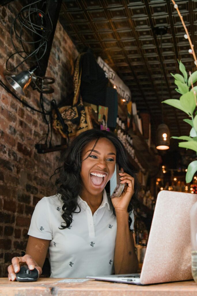 Happy talking on phone